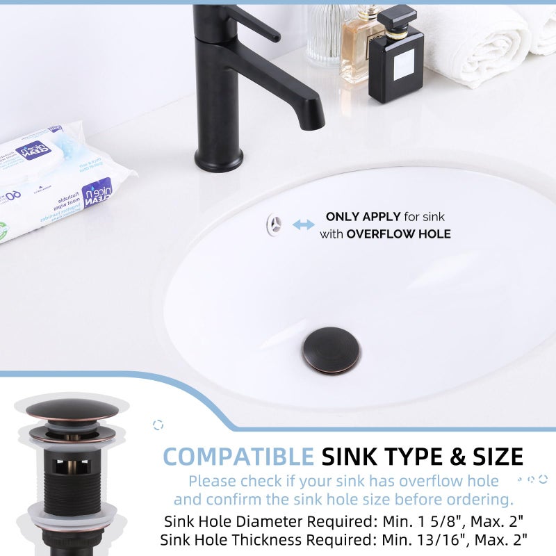 Angle Simple Bathroom Sink Drain with Overflow, Brass Pop Up Sink Stopper for Sink with 1.61 to 2 Inches Drain Hole, Oil-Rubbed Bronze - Image 3
